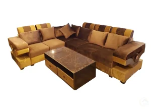 L-Shaped Sectional Sofa with Coffee Table Set
